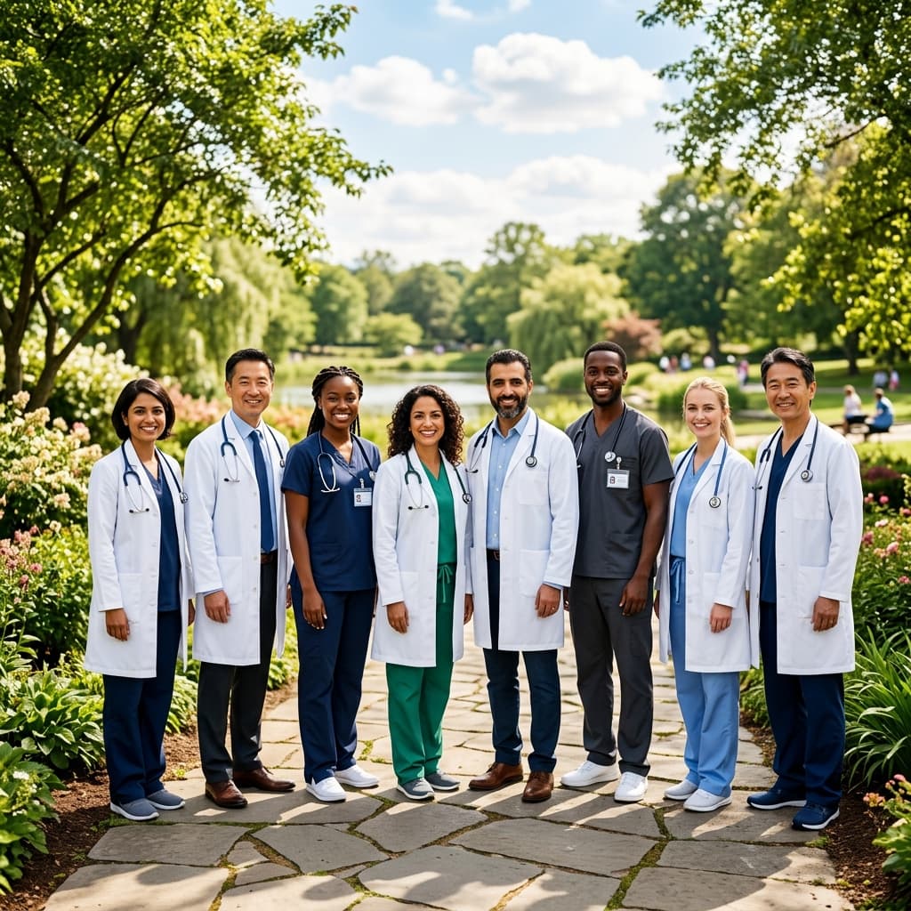 Medical team smiling outside